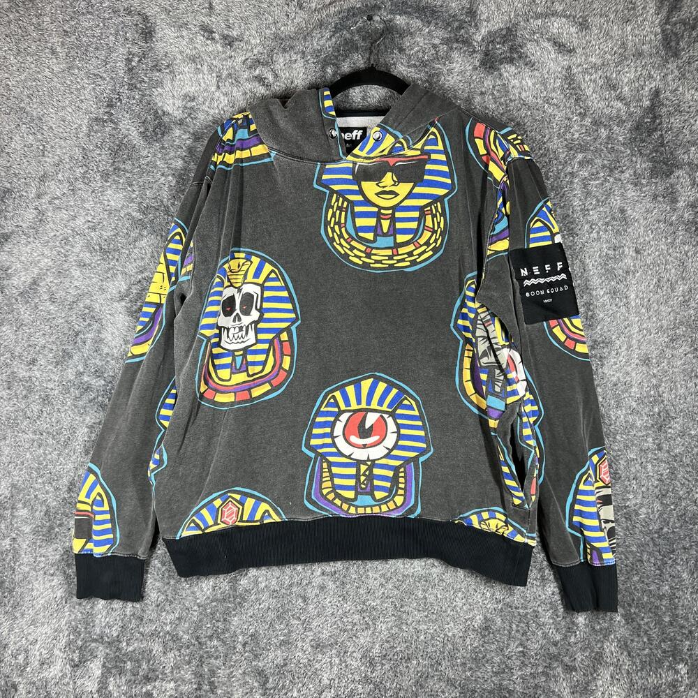 Neff Hoodie Mens M Gray Pullover Hooded Graphic Print Fleece Drawstring